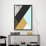 Geometría Azul, Negro, Dorado - Póster 30x40 con Marco Negro