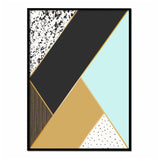 Geometría Azul, Negro, Dorado - Póster 30x40 con Marco Negro