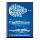 YT-1300 Millenium Falcon Freighter - Póster 30x40 con Marco Negro